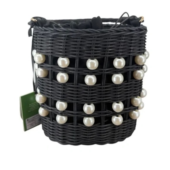 Kate Spade Target Pearl Embellished Black Woven Basket Bucket Bag Purse NWT - Picture 5 of 9